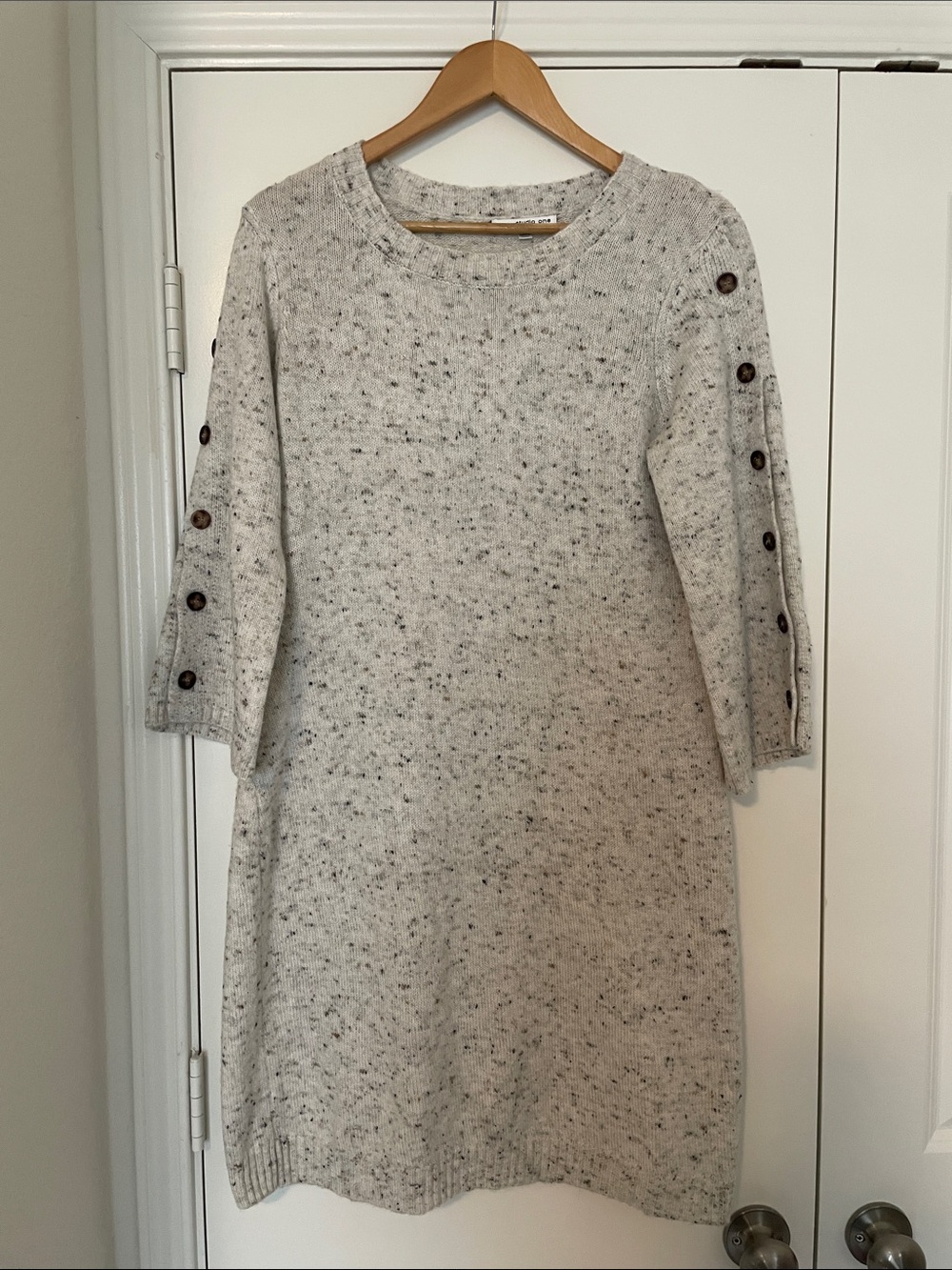 Studio One Cozy Speckled Button-Sleeve Knit Dress M
